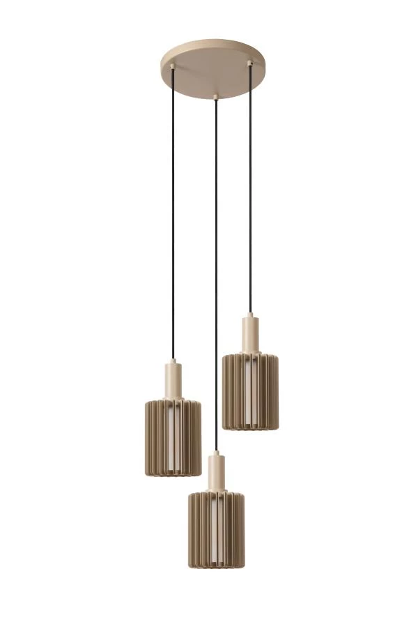 Lucide LAMBRES - Lámpara colgante - 3xE27 - Taupe - apagado